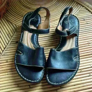 Born Black Leather Slingback wedge Sandals